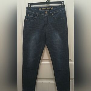 Anna Sui Slim Crop Jeans Dark Wash Gold Butterfly Embroidery Size 2 XS